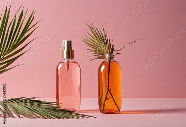 Fototapeta Minimal Perfume Bottle Mockup with Pink Background
