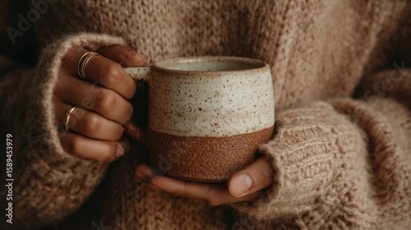 Obraz Hands holding a ceramic mug