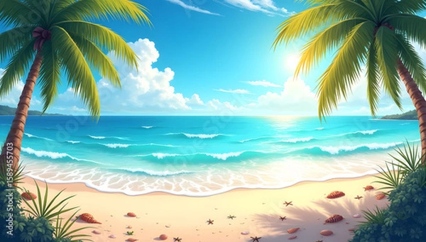 Fototapeta Aerial View of Tropical Beach with Clear Water