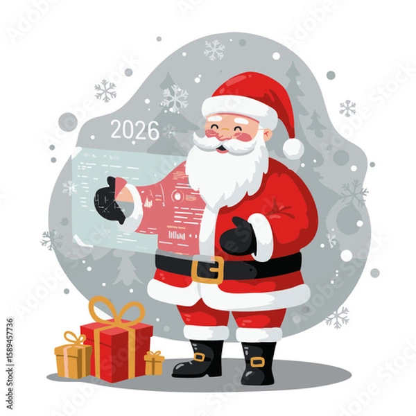 Fototapeta Santa Claus with AI hologram vector chrome red futuristic 2026