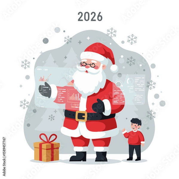 Fototapeta Santa Claus with AI hologram vector chrome red futuristic 2026