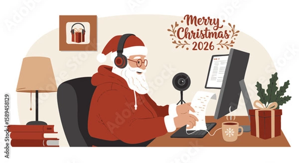 Fototapeta Santa Claus with AI hologram vector chrome red futuristic 2026