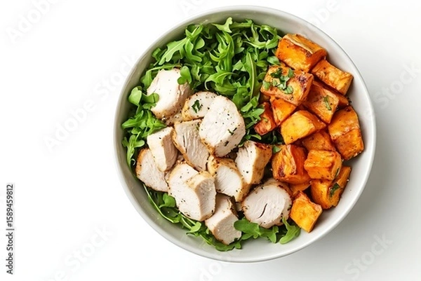Obraz Chicken and Sweet Potato Bowl with Arugula for a Healthy and Nutritious Meal Option