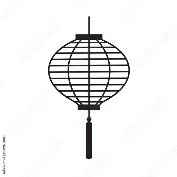 Fototapeta A simplistic black and white illustration of a traditional chinese lantern with decorative tassel perfect for various design applications