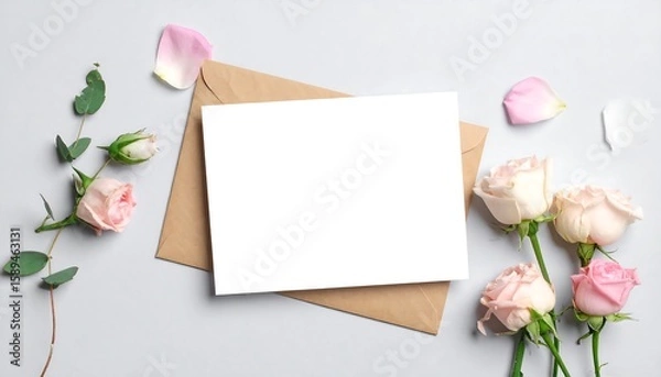Obraz Blank card with roses and envelope. (1)