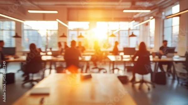 Fototapeta Silhouettes of Teamwork in a Modern Office Environment 
