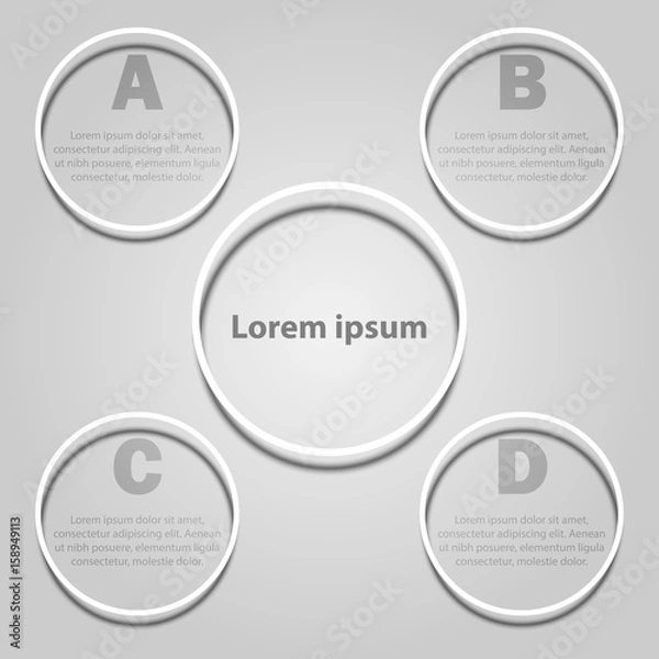 Fototapeta Five simple white 3D ring circles for website presentation cover poster vector design info graphic illustration concept