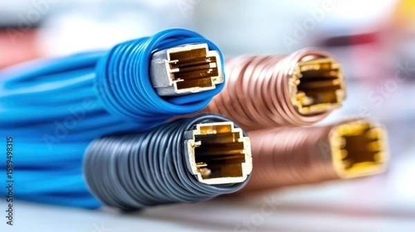 Fototapeta Close-up of three colored electrical wires