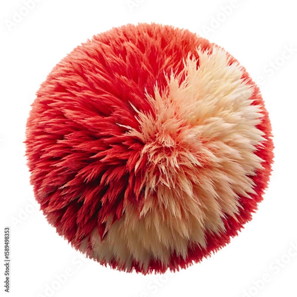 Fototapeta Close up of a fluffy spherical object with red and cream colored bristles