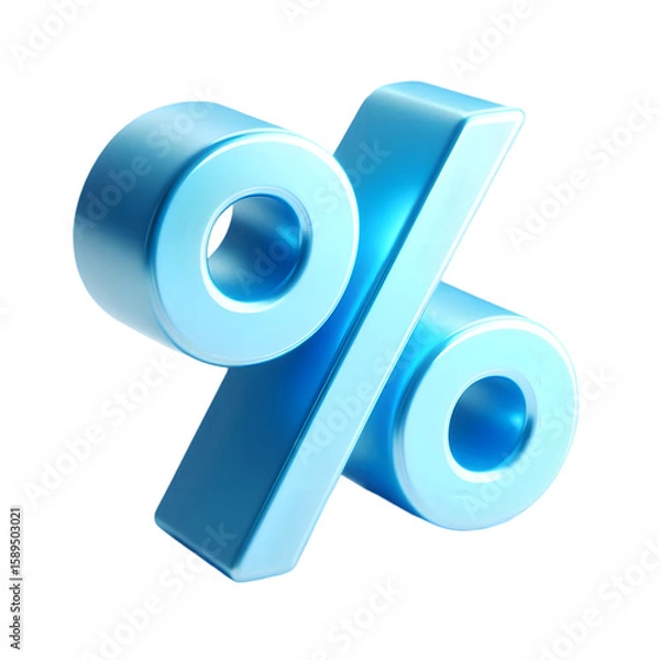 Fototapeta Shiny blue 3d percent symbol isolated on transparent background
