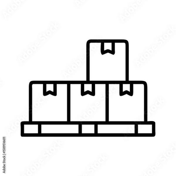 Fototapeta Pallet with boxes for shipping and storage, minimalistic black line drawing