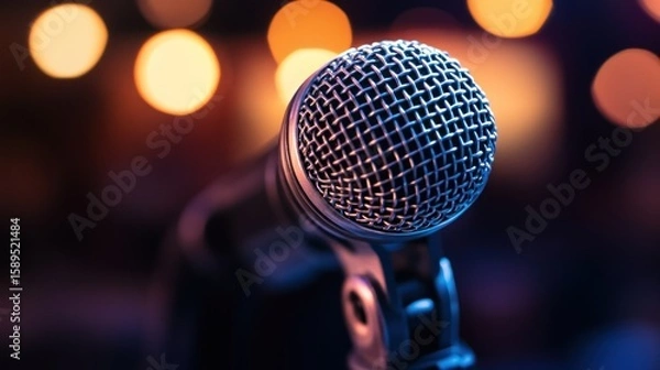 Fototapeta Close-up of a microphone on stage