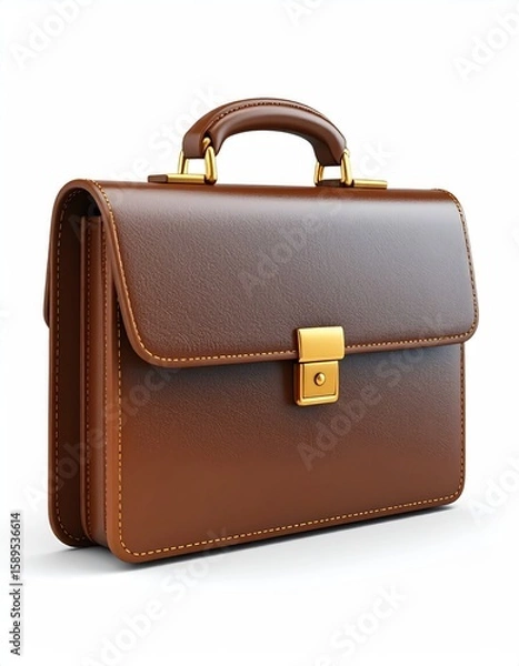 Obraz Brown leather briefcase, side view, studio shot