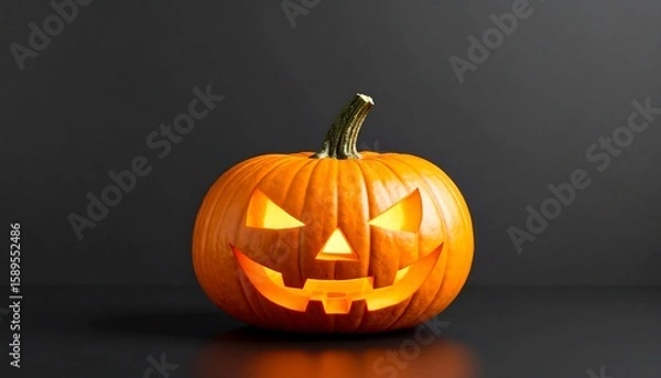 Obraz Illuminated jack-o'-lantern on dark background