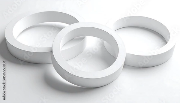 Obraz Three overlapping white rings on a white background