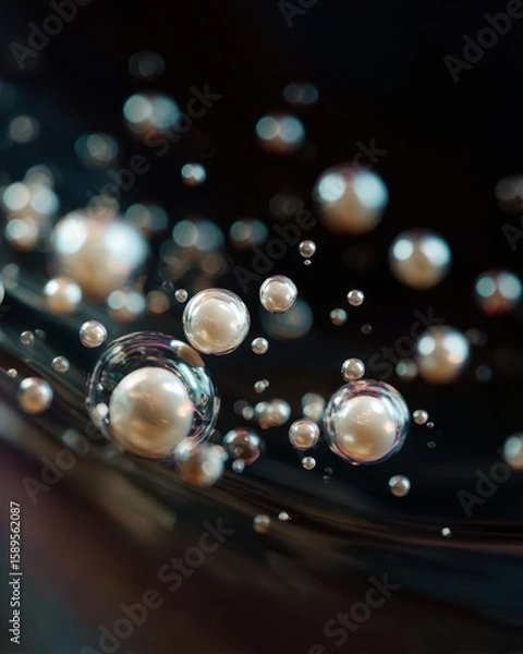 Fototapeta Ethereal Floating Bubbles in Darkness