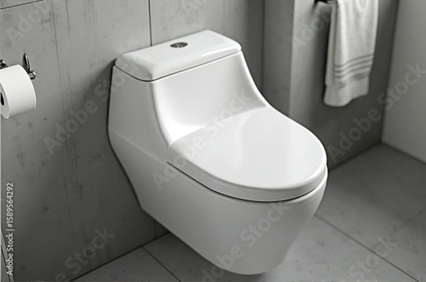 Obraz Spotlighting a contemporary toilet in a luxurious bathroom, the space features elegant finishes and a sleek silhouette that reflects modern design trends
