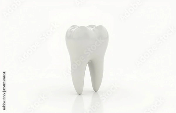 Obraz A pristine, glossy tooth stands prominently on a bright white background, symbolizing the importance of dental health
