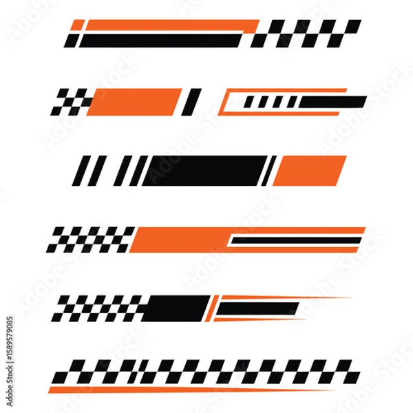 Fototapeta Sport racing stripes car stickers for vehicle body modification, speed and drift vinyl decals suitable for cars, bikes, and trucks, vector race car sticker set isolated
