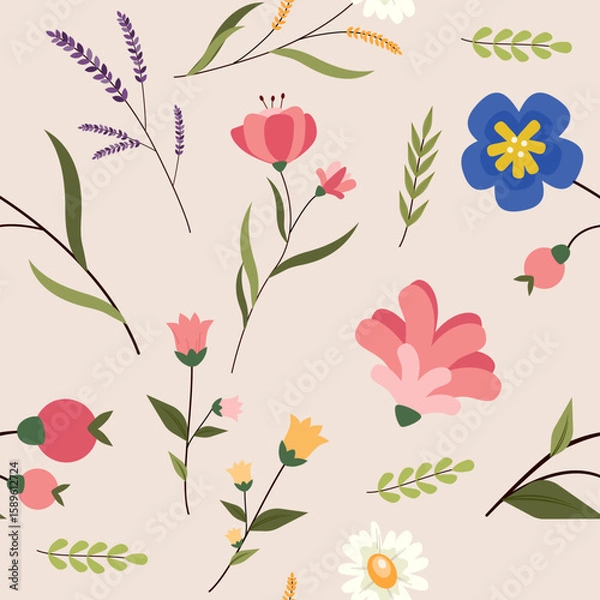 Fototapeta Seamless Botanical Pattern  Vector Art, Floral and Graphics