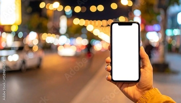 Obraz Smartphone held at night in a city