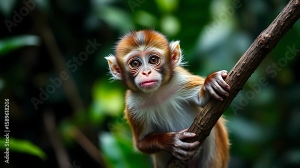 Obraz A monkey clinging to a branch