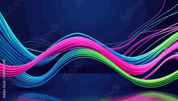Obraz Colorful flowing waves in vibrant pink, blue, and green tones against a dark background for dynamic visuals