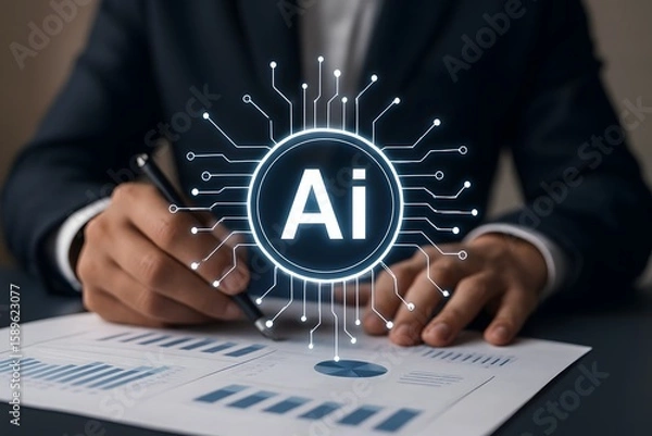 Fototapeta Business professional analyzing data with artificial intelligence concept