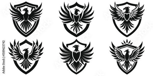 Fototapeta Pheonix Shield Emblems Black and White Vector Illustration