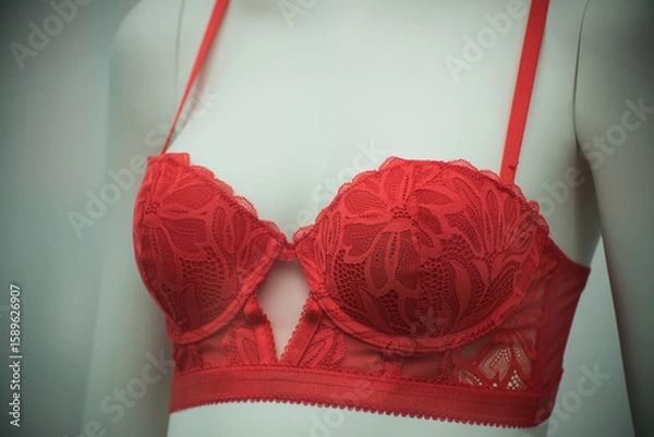 Obraz Closeup of red bra on mannequin in a fashion store showroom 