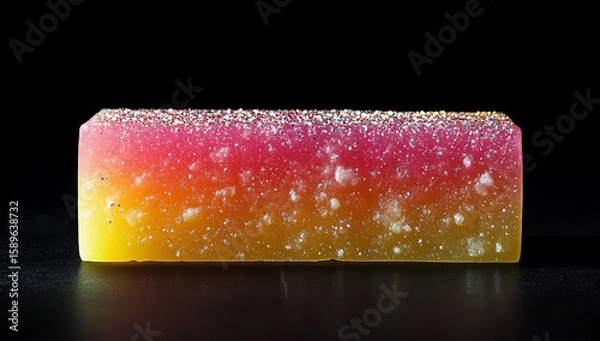Fototapeta Gradient yellow-pink soap bar with shiny particle texture
