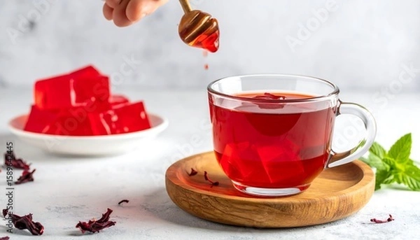 Obraz Red tea with honey and jelly