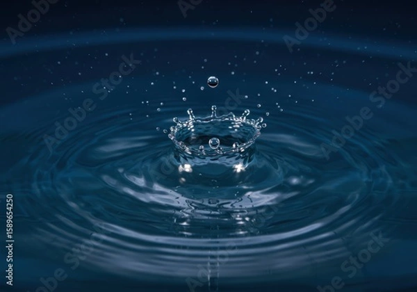 Fototapeta Water Drop Splash Top View Empty Space Abstract Background Blue Liquid Motion