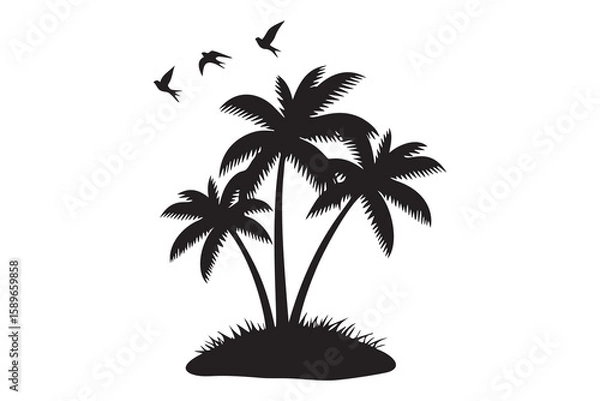 Fototapeta Palm tree silhouette icon in tropical beach style black minimal illustration isolated on white