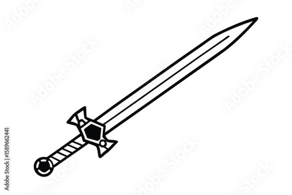 Fototapeta Cartoon Medieval Sword With Silver Blade And Ruby Hilt
