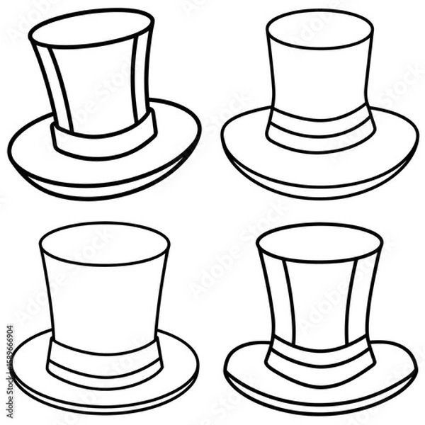 Fototapeta Top Hat Coloring Page – Classic Formal Hat Line Art Illustration for Kids and Adults