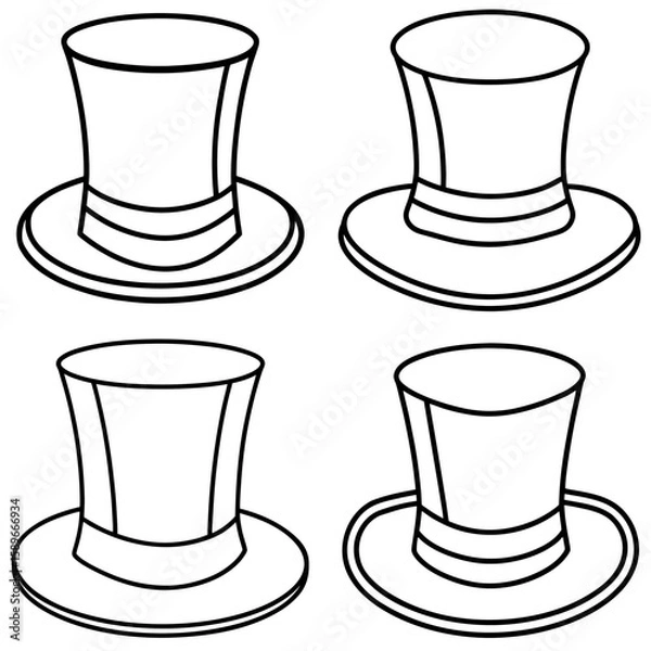 Fototapeta Top Hat Coloring Page – Classic Formal Hat Line Art Illustration for Kids and Adults