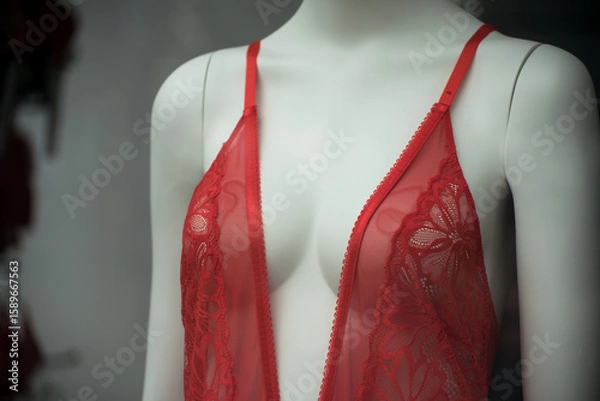 Obraz Closeup of red lingerie on mannequin in a fashion store showroom 