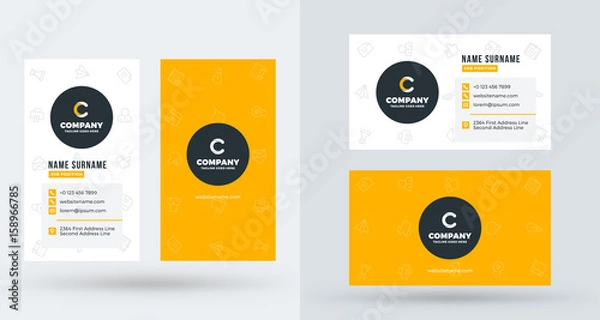 Obraz Dwustronny szablon kreatywnej wizytówki. Orientacja portretowa i krajobrazowa. Układ poziomego i pionowego. Ilustracja wektorowa