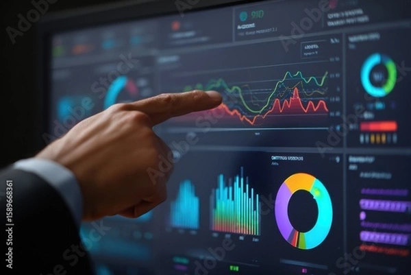 Fototapeta Business dashboards deliver analytics for marketing strategy leveraging large datasets to assess customer needs and predict future trends