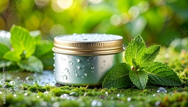 Obraz Mint-scented cream jar on moss