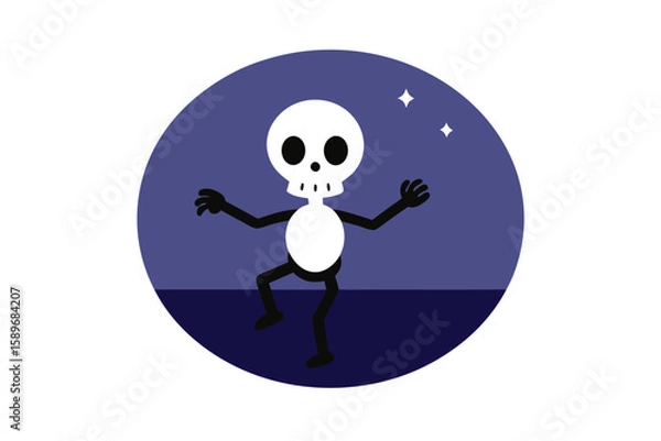 Obraz Cartoon Skeleton Dancing Under The Moonlight