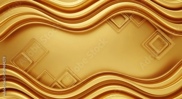 Obraz Elegant Gold Wavy Lines with Diamond Shapes Abstract Background