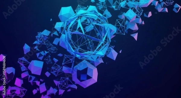 Obraz Abstract Geometric Sci Fi Digital Art with Glowing Orb and Crystalline Structures