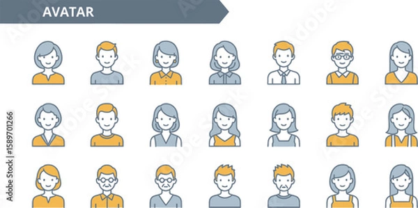 Fototapeta Group of avatar user icons in line art style, editable stroke