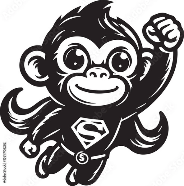 Fototapeta Black and White Monkey Silhouette Vector Set – Sitting, Walking, and Playing Poses
