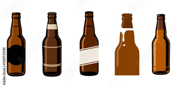 Fototapeta Silhouette of beer bottle on white background, minimalist design, Collection of beer bottle vector silhouette icons, wine bottle silhouette set, Black & White silhouette set, beer bottle set woodcut