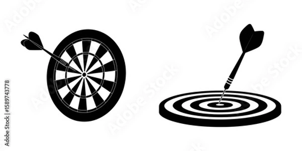 Fototapeta dart hitting dartboard vector, Target symbol, Target Acquisition Solid Icon, Blue and white dartboard with a blue dart hitting the bullseye center, Dart in bull's-eye