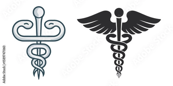 Fototapeta Medical symbol silhouette vector, Emergency Services Star With Rod Of Aesculapius Illustration - VECTOR, Black caduceus medical symbol with wings silhouette vector illustration, Black vector