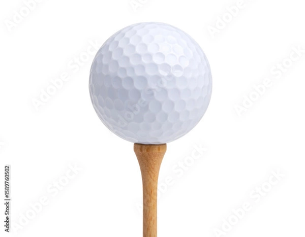 Fototapeta Golf Ball Balanced on Tee, Side Angle with Natural Shadows Removed, PNG File.